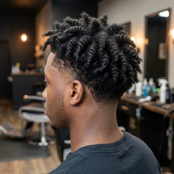 15. Mid Taper Fade Afro With Sponge Twists