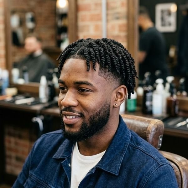16. Mid Taper Fade Afro With Twists