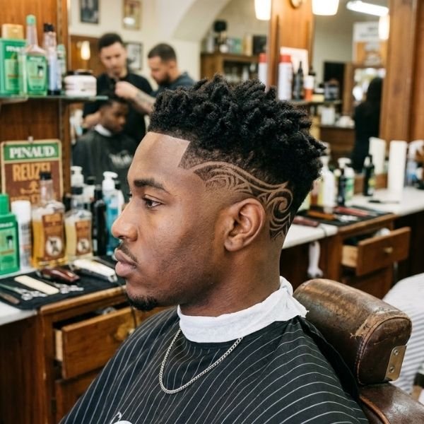 16. Mid Taper Fade With Design