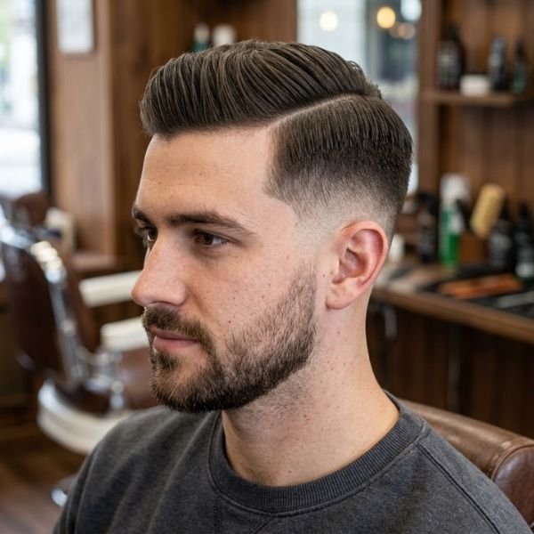 19. Mid Taper Fade Side Part