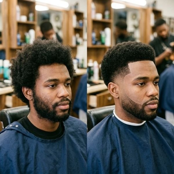 24. Mid Taper Fade Afro Before and After