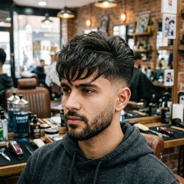 8. Mid Taper Fade Blowout With Fringe