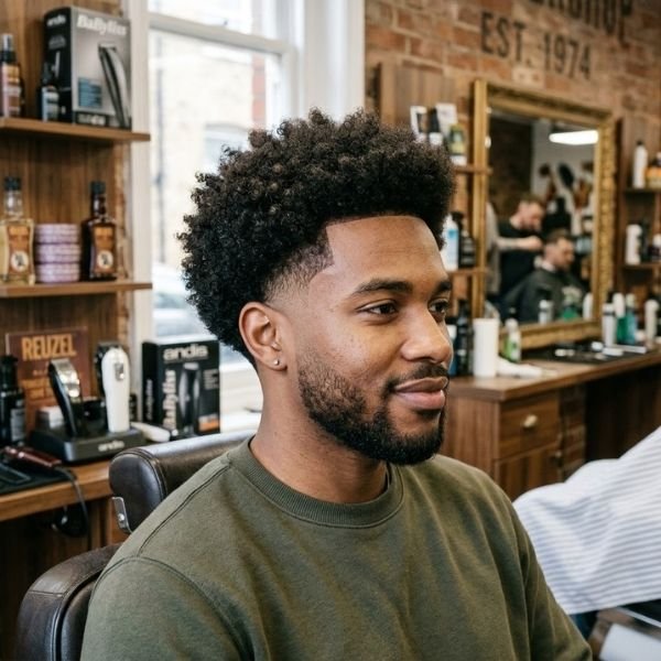 9. Curly Afro With Mid Taper Fade