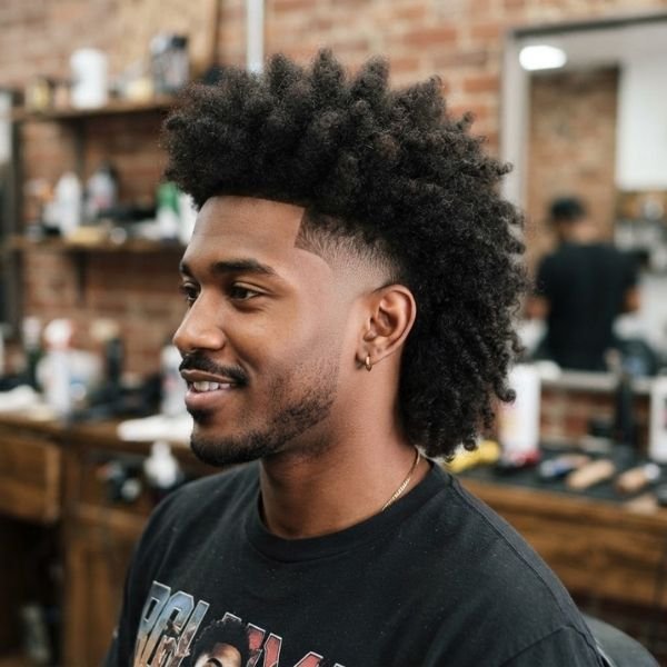 Afro and Coily Taper Fade Mullet
