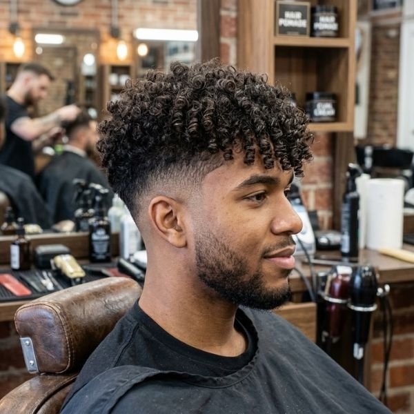 Curly Fringe Taper Fade
