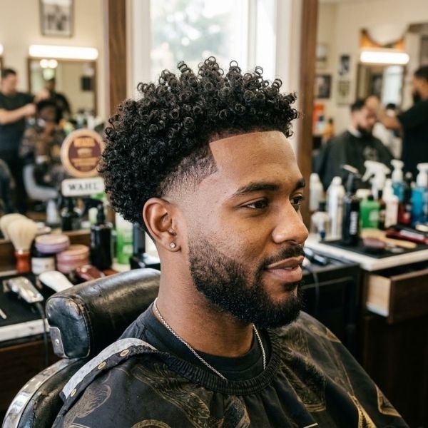 Curly Hair with Temp Fade