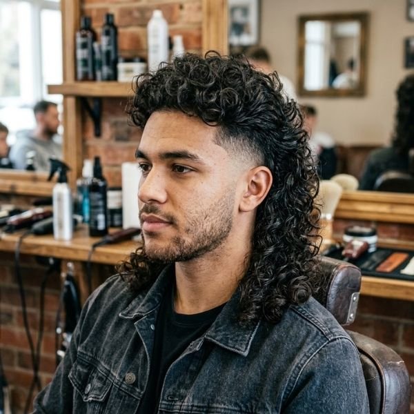 Curly Taper Fade Mullet