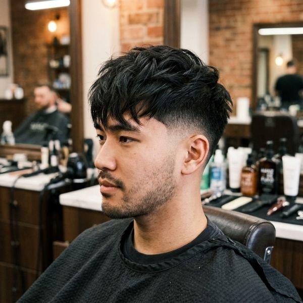 Low Taper Fade Textured Fringe for Asian Hair