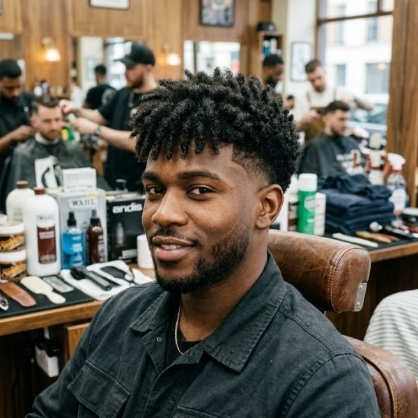 Low Taper Fade Textured Fringe for Black Men