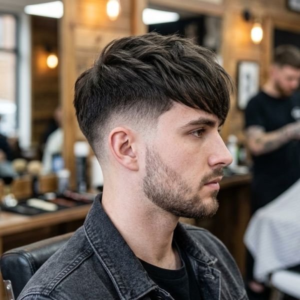 Low Taper Fade Textured Fringe for Straight Hair