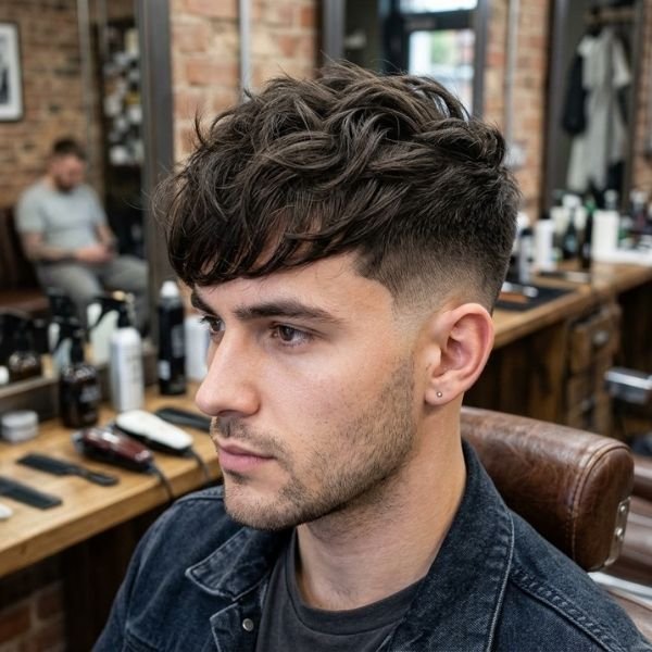 Low Taper Fade Textured Fringe for Thick Hair