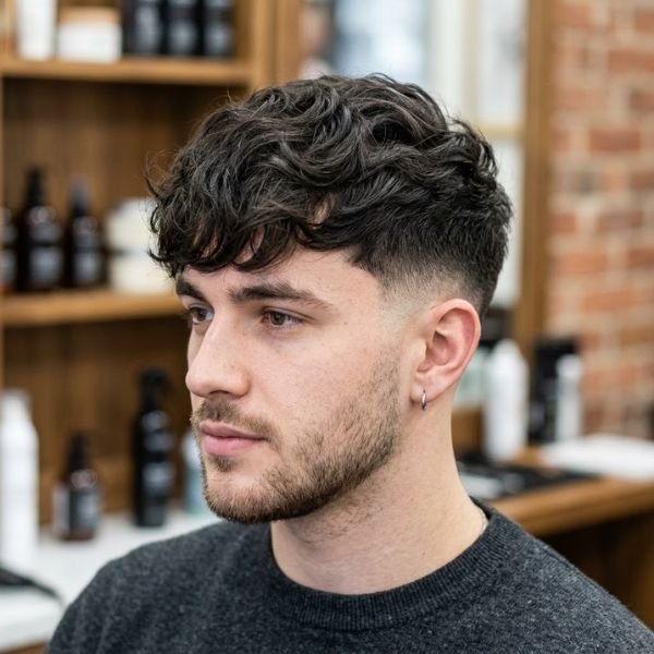 Low Taper Fade Textured Fringe for Wavy Hair
