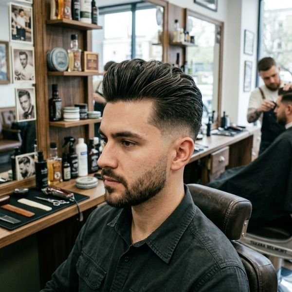 Pompadour Taper Fade with Long Hair