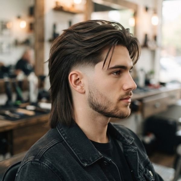 Straight Hair Taper Fade Mullet