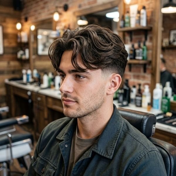 Taper Fade with Curtain Bangs