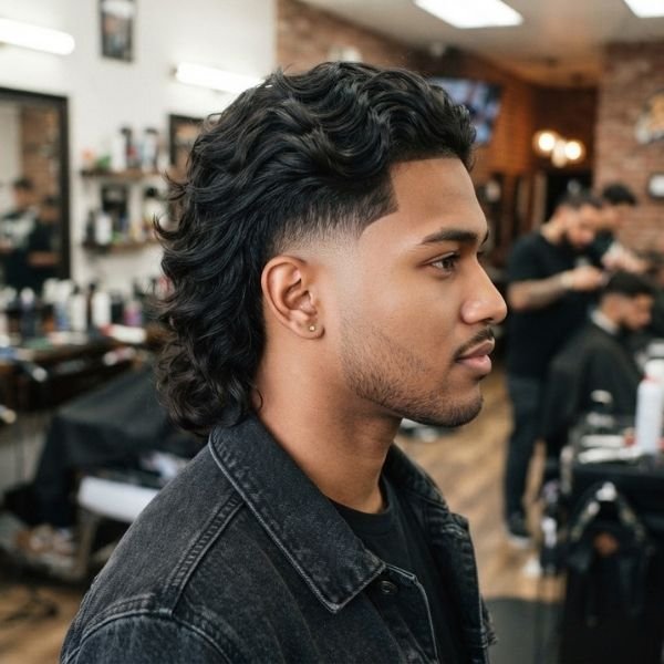 Wavy Taper Fade Mullet