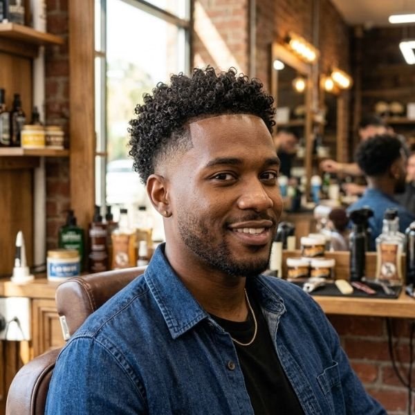 10. Textured Curls with Mid Taper Fade