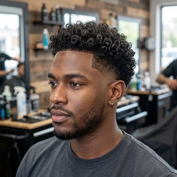 11. Permed Curls with Mid Taper Fade