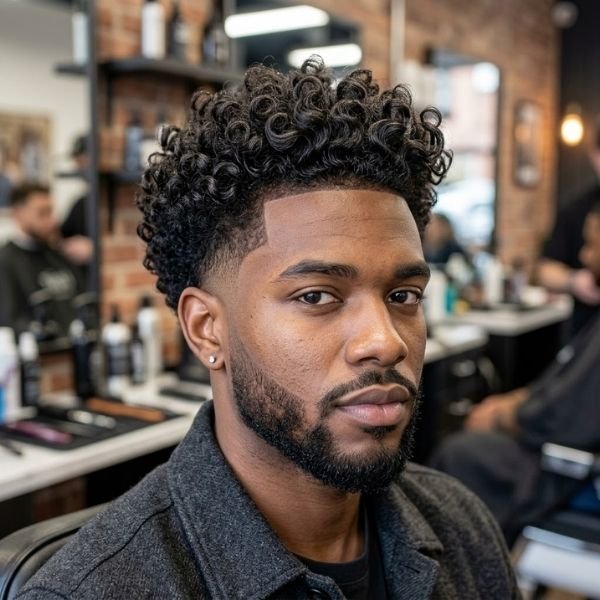 13. Curly Blowout with Mid Taper Fade