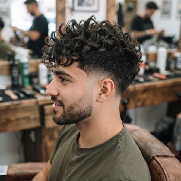 14. Curly Burst Fade with Textured Top