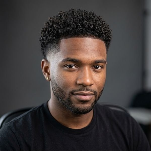 16. Curly Buzz Cut with Mid Taper Fade