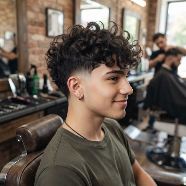 21. Curly Burst Fade for Teenagers
