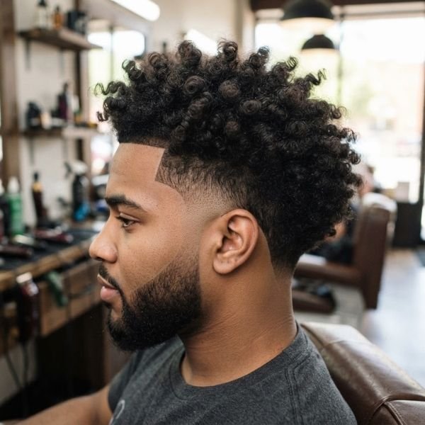 22. Curly Burst Fade for Thick Hair