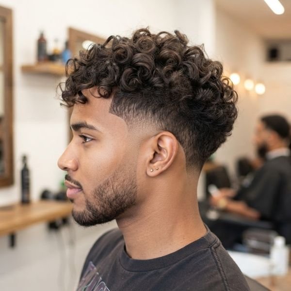 23. Curly Burst Fade for Thin Hair