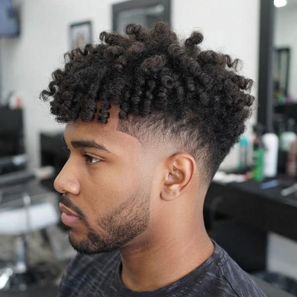 28. Curly Burst Fade Undercut