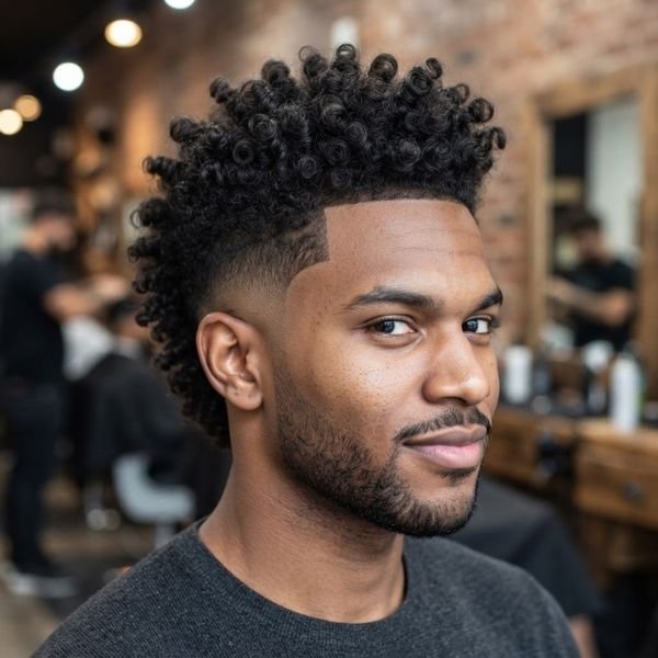 29. Curly Burst Fade Faux Hawk