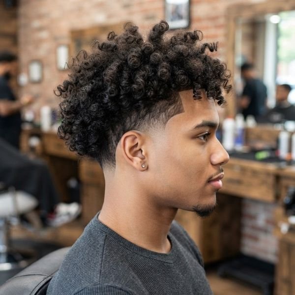 32. Curly Burst Fade with Natural Curls
