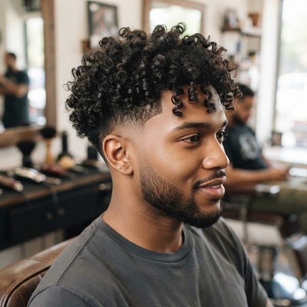 33. Curly Burst Fade with Defined Curls