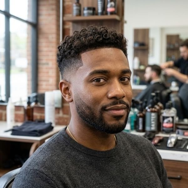 4. Loose Curls with Mid Taper Fade