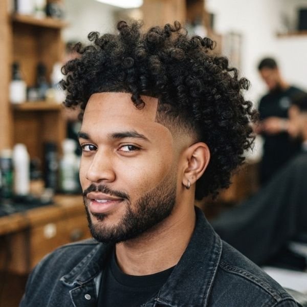 7. Taper Curly Burst Fade