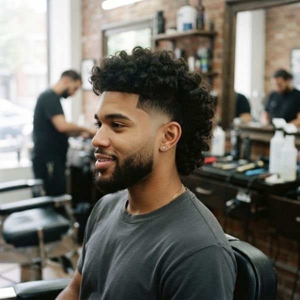 8. Curly Burst Fade Mullet