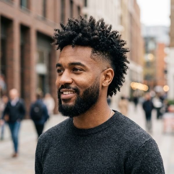8. Curly Mohawk with Mid Taper Fade