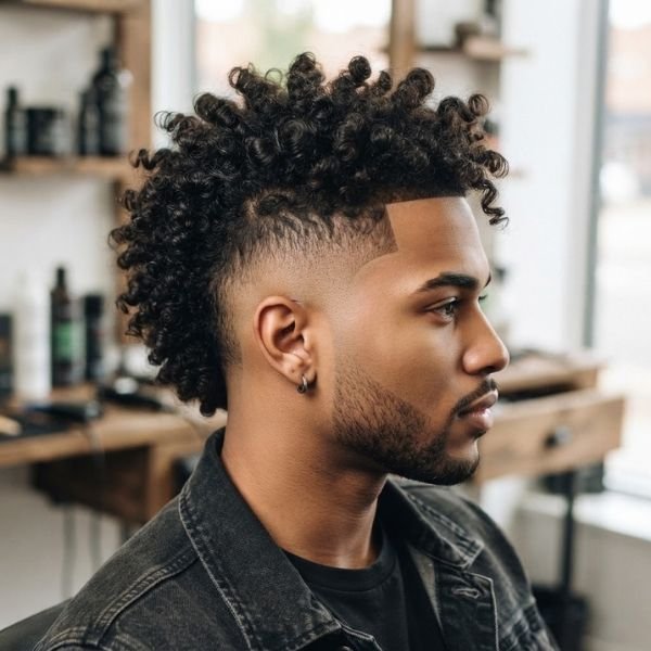 9. Curly Burst Fade Mohawk