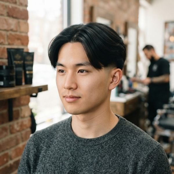 Asian Low Taper Fade Middle Part