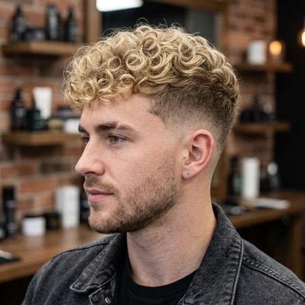 Blonde Curly Taper Fade