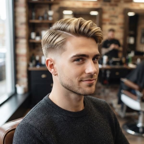 Blonde Low Taper Fade Side Part