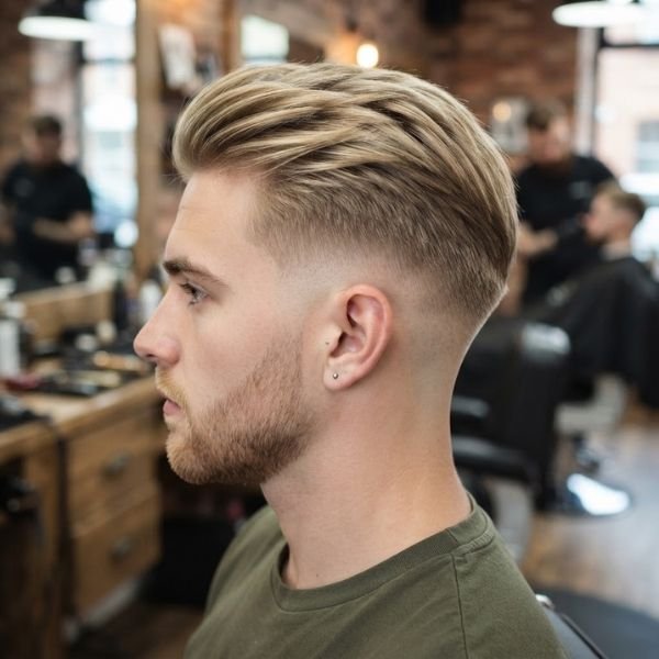 Blonde Low Taper Fade Straight Hair