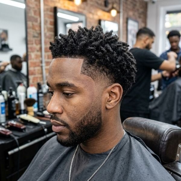 Burst Fade Low Taper Black Haircut