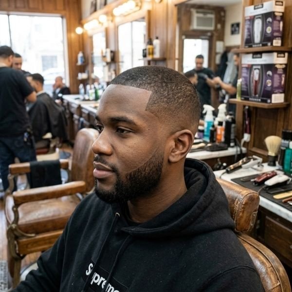 Buzz Cut with Line Up and Low Taper Fade