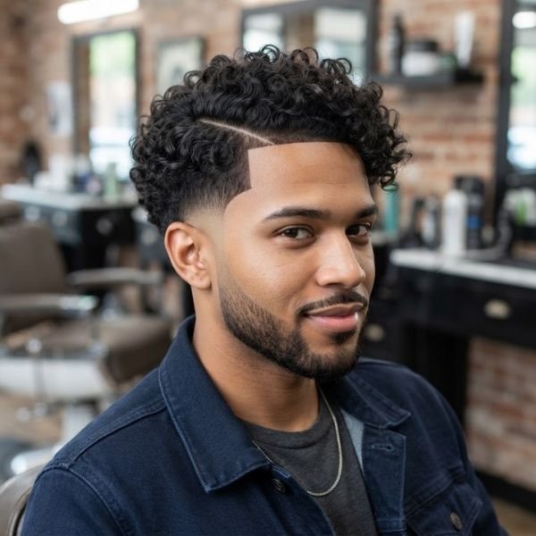 Curly Hair Low Taper Fade Side Part