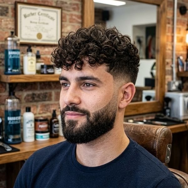 Curly Hair with Beard Fade