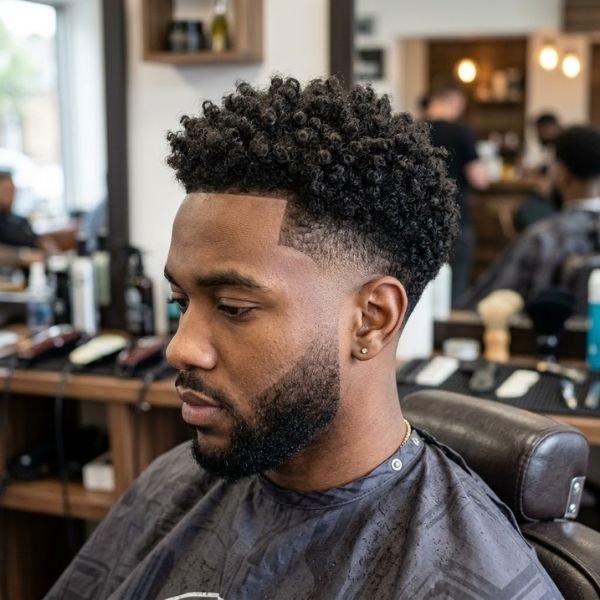 Curly Low Taper Fade Black Haircut