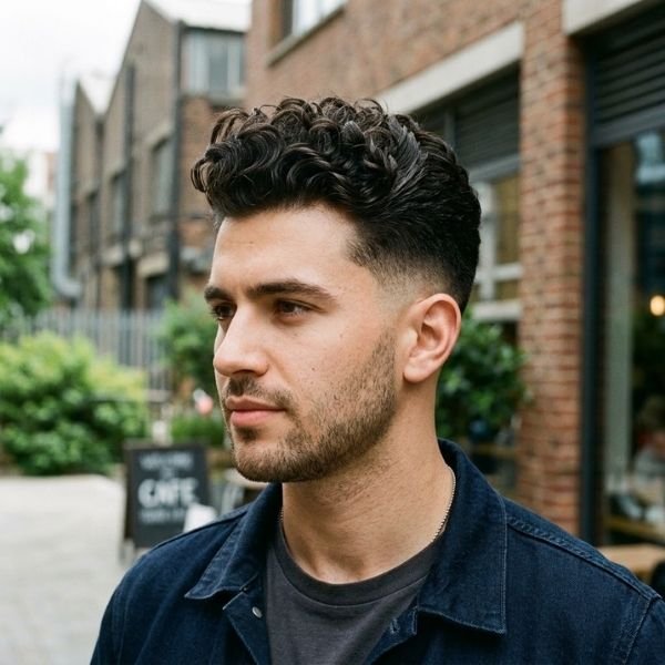 Curly Quiff with Low Fade