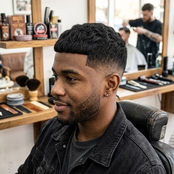 French Crop Low Taper Fade Black Haircut