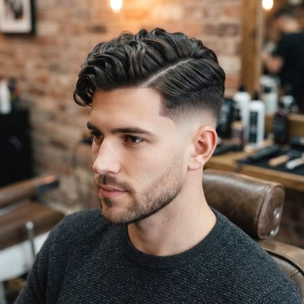 Layered Low Taper Fade Side Part