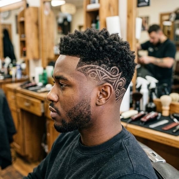 Low Taper Fade Black Haircut with Hair Design